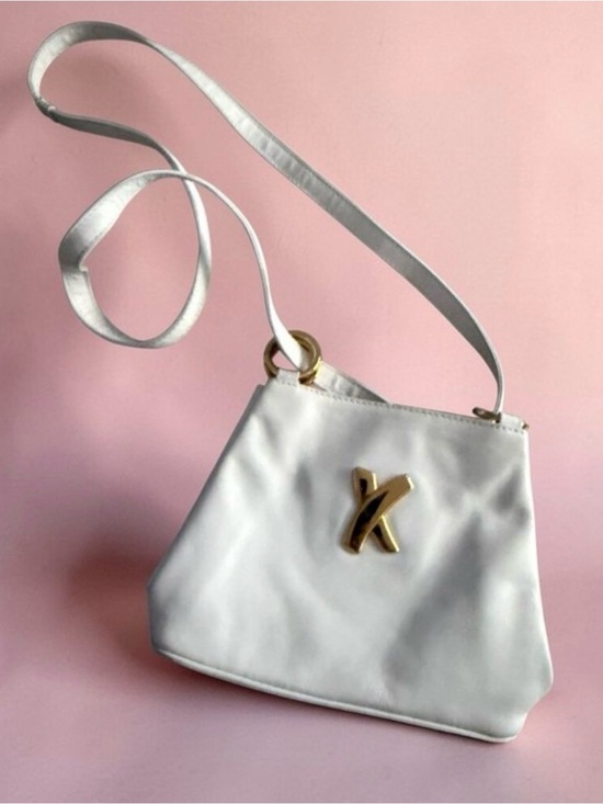 Paloma Picasso Handbags - VTG Paloma Picasso White Leather Crossbody Shoulder Bag Gold X Logo Italy